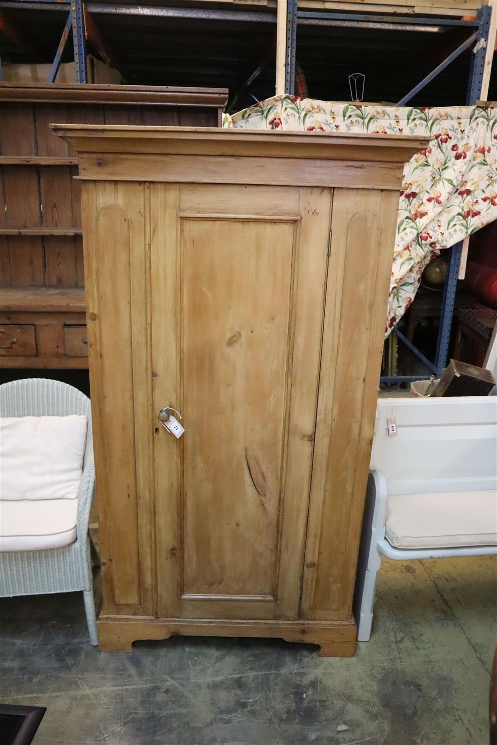 A small Victorian pine wardrobe, width 98cm, depth 50cm, height 172cm